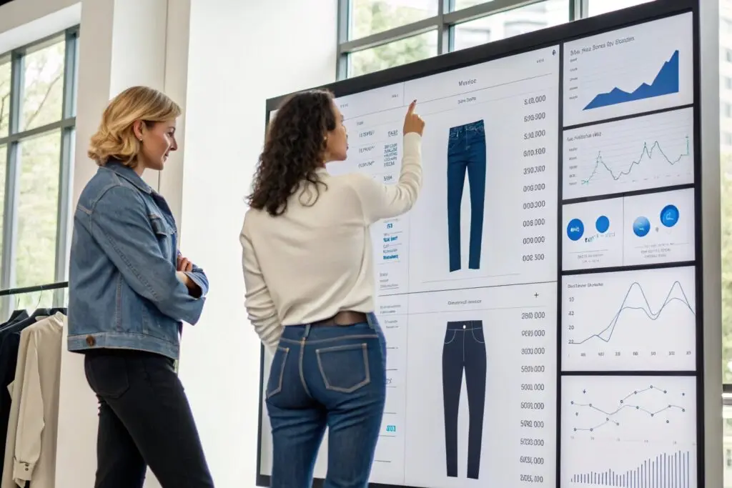 Shoppers using a digital screen in a retail store