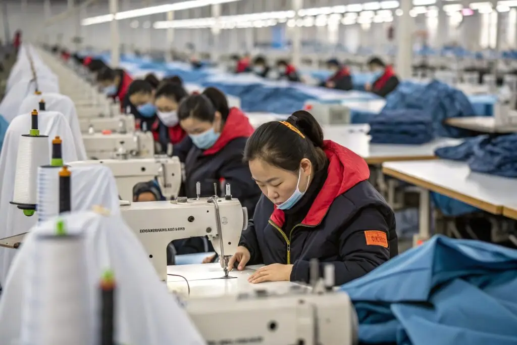 Garment workers operating sewing machines