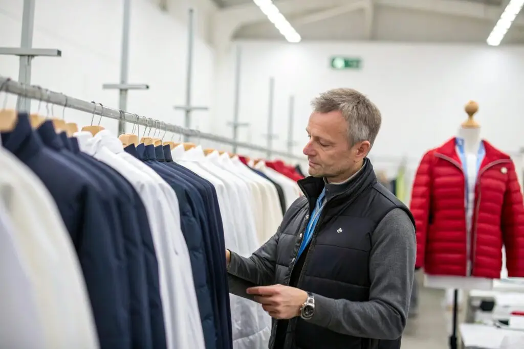 Fashion buyer inspecting finished garments
