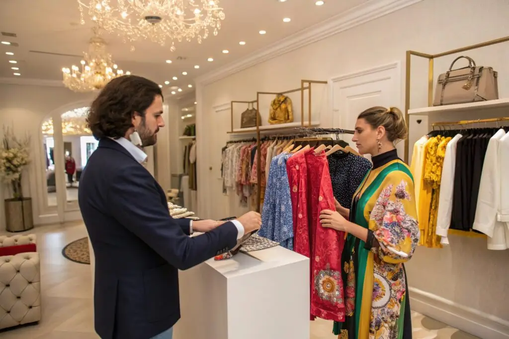 Fashion buyers selecting luxury garments