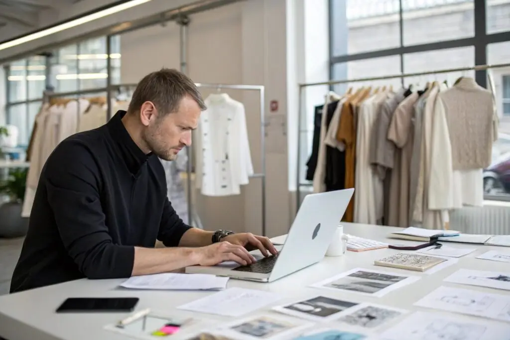 Fashion buyer organizing production orders