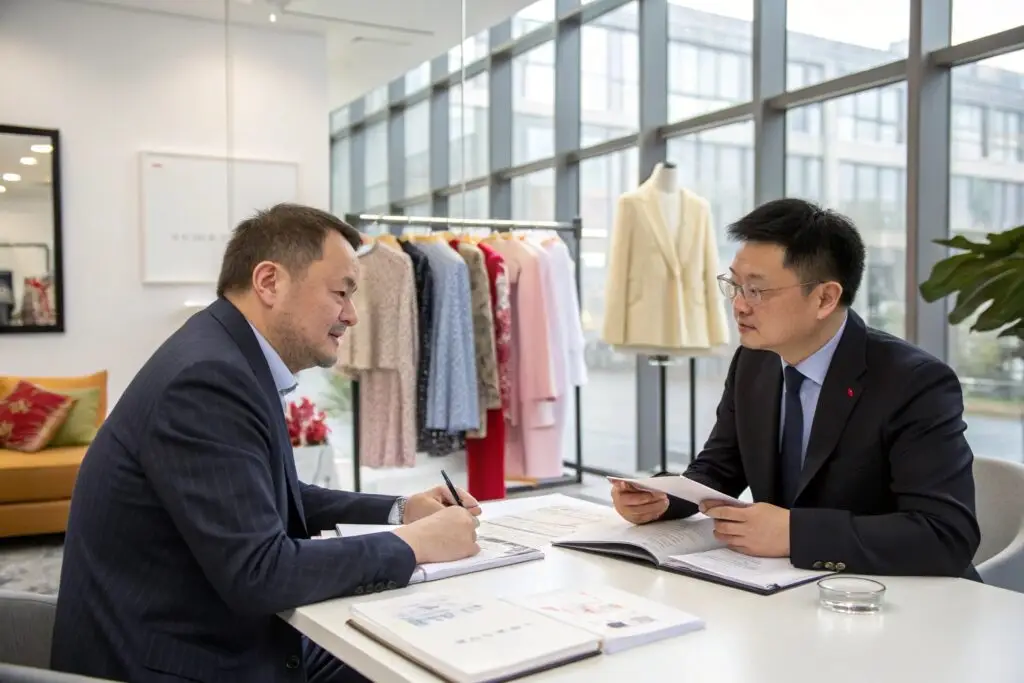 Fashion brand owners discussing cooperation