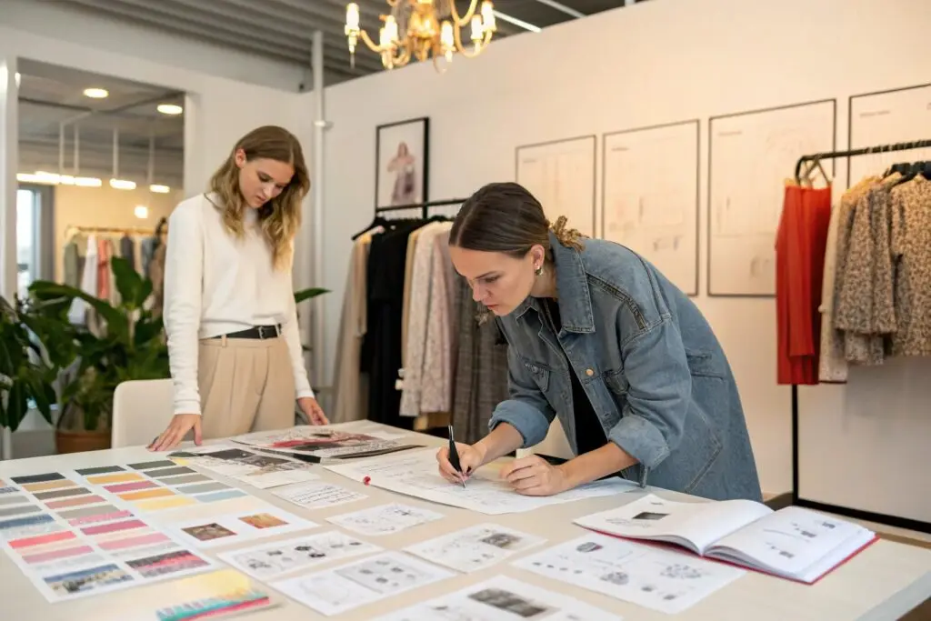 Fashion designers planning new clothing collections