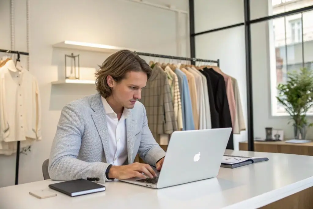 Fashion buyer reviewing orders online