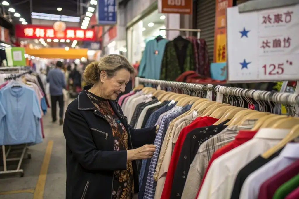 Boutique owner sourcing clothes in market