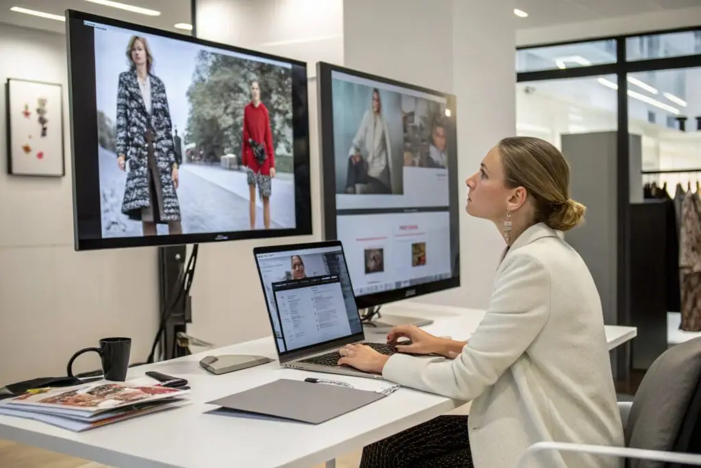 Fashion brand manager reviewing product images