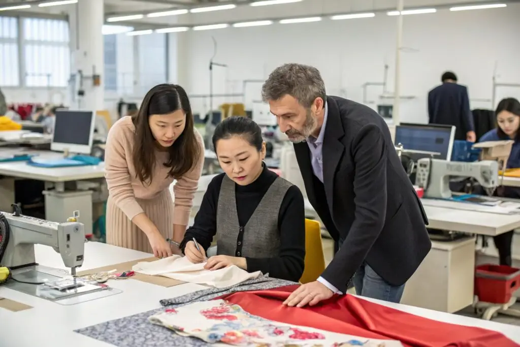 Fashion brand owner reviewing sample production