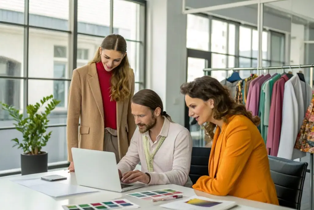 Fashion brand team selecting color palettes