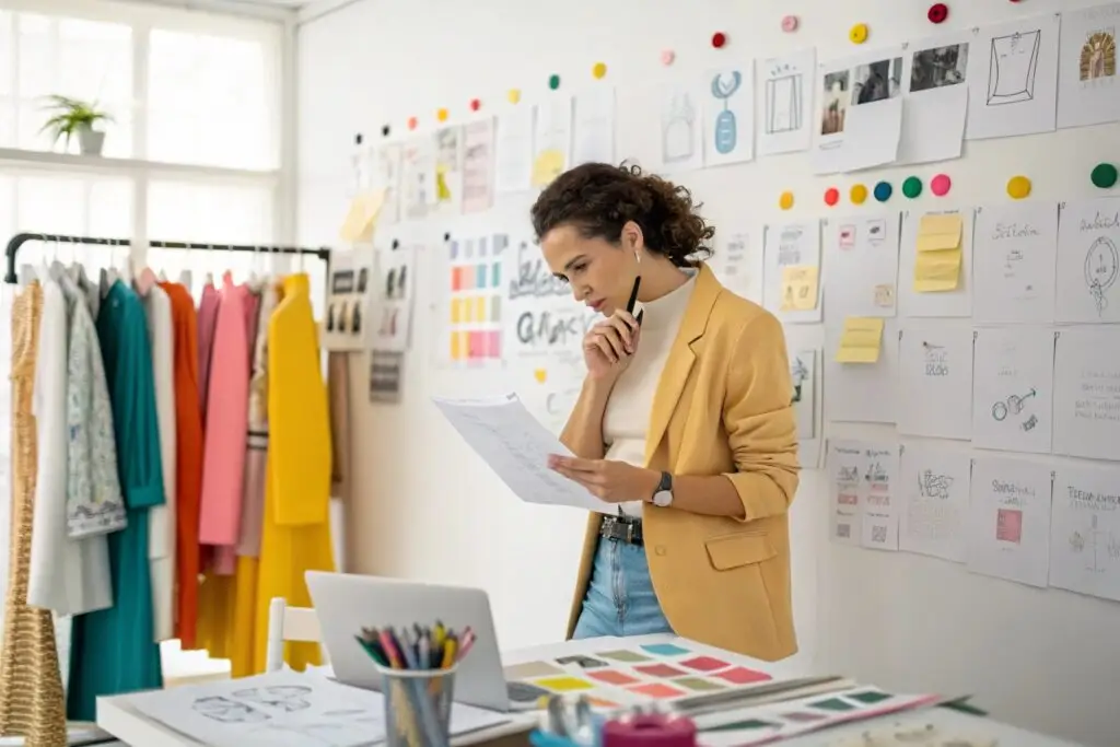Fashion entrepreneur reviewing sketches