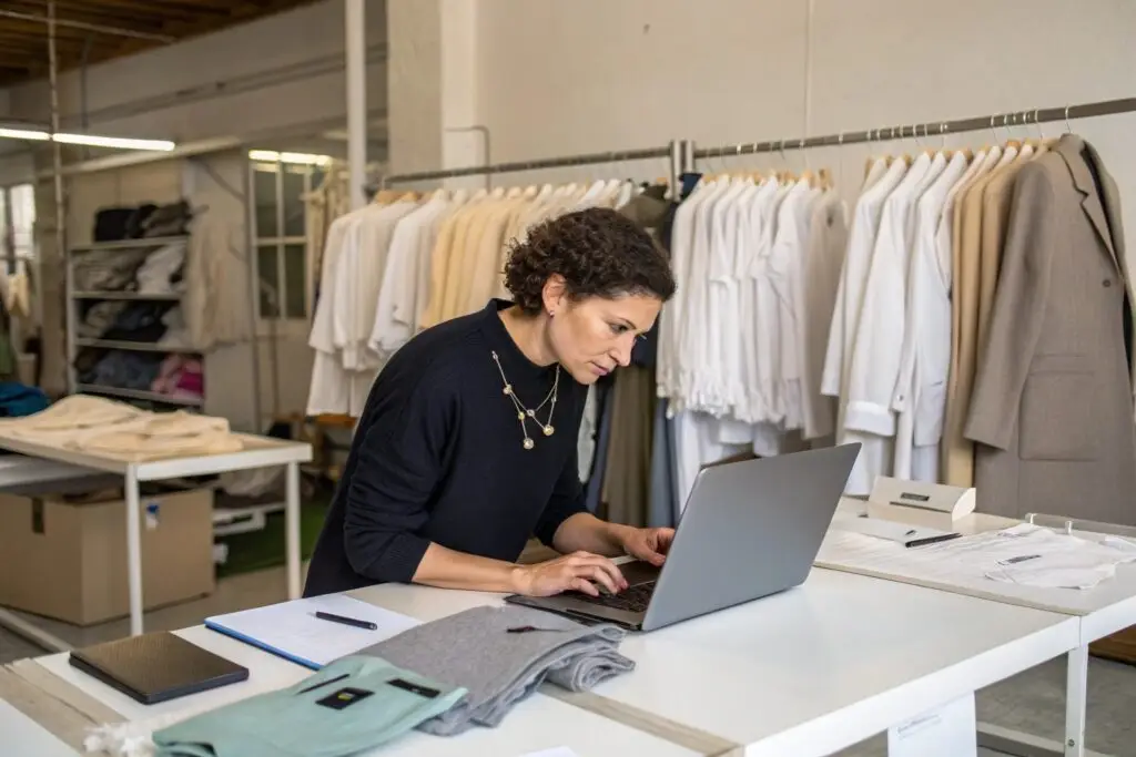 U.S. fashion buyer working in studio