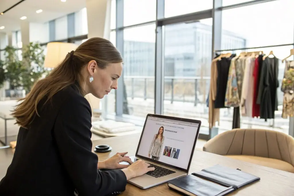 Fashion buyer checking clothing designs online