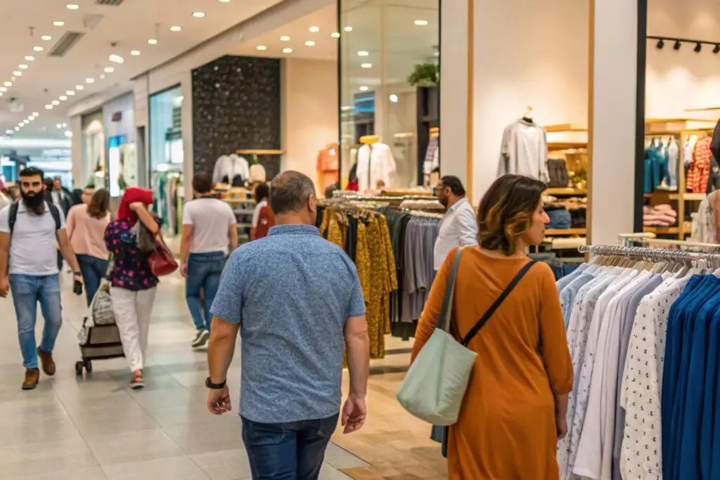 Shoppers browsing clothing at a busy LC Waikiki store in Turkey