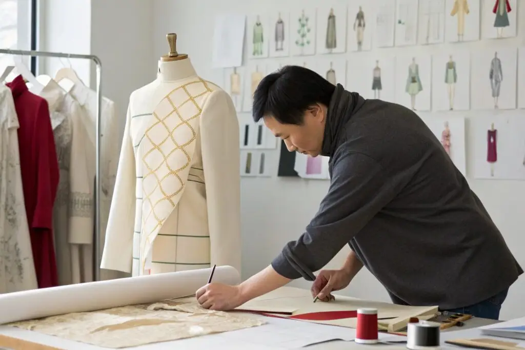 Chinese clothing designer at work