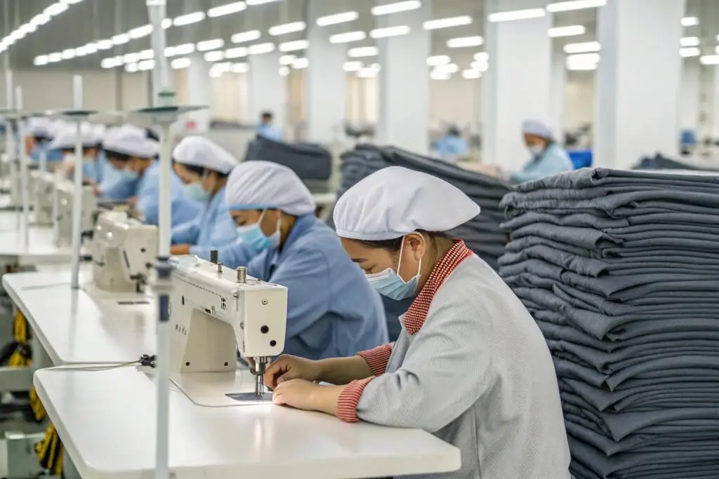 Chinese factory producing garments at a rapid pace