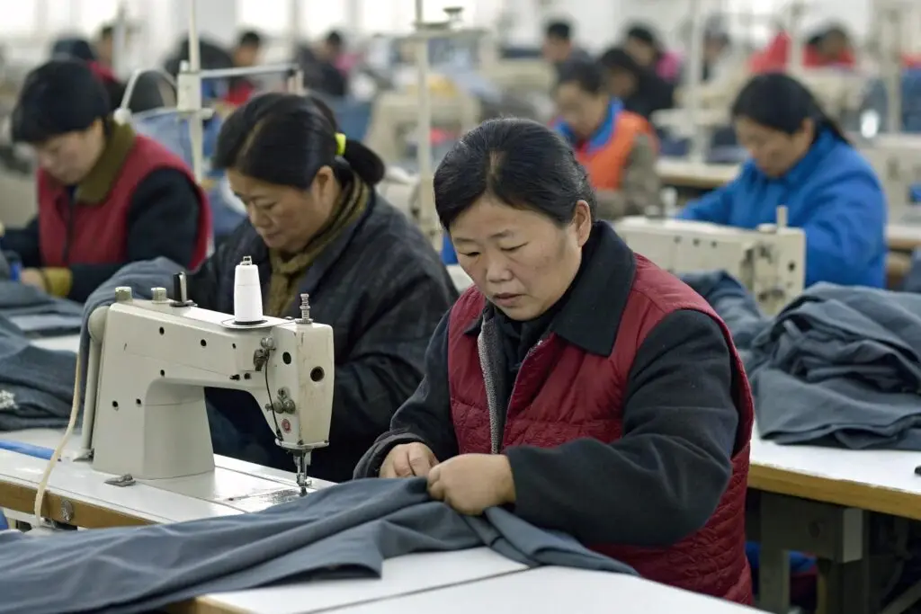 Women sewing garments in a clothing factory