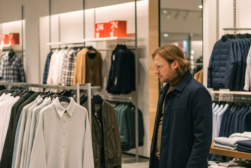 Customer shopping for men's wear in clothing retail store