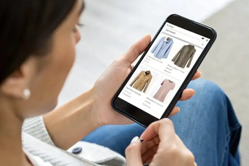 Customer browsing clothes online on a smartphone