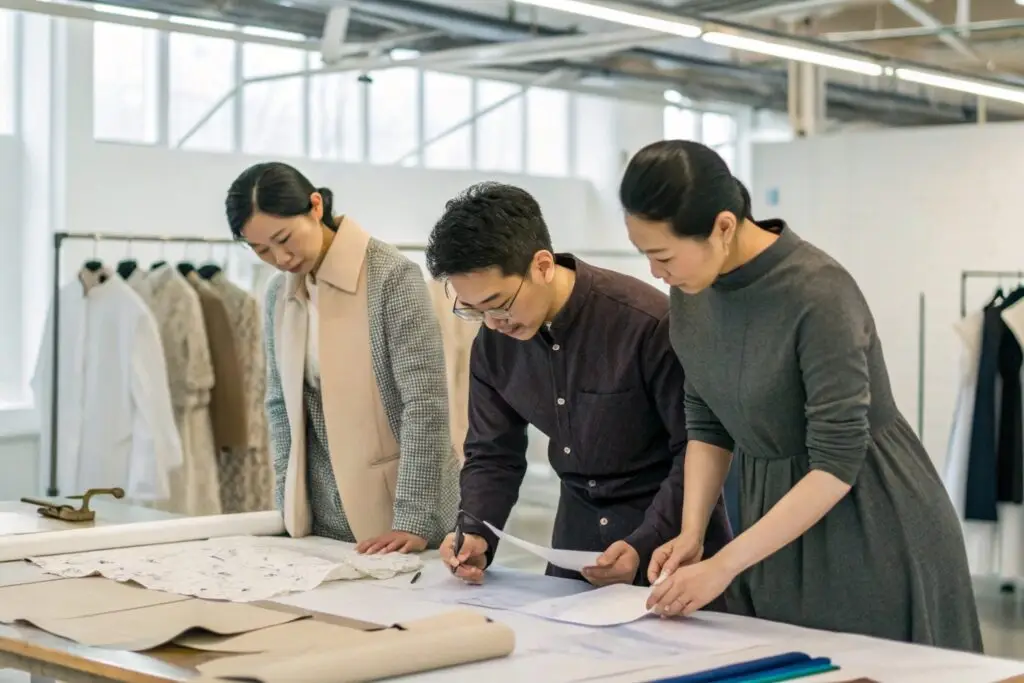 Clothing brand design team working on new collection