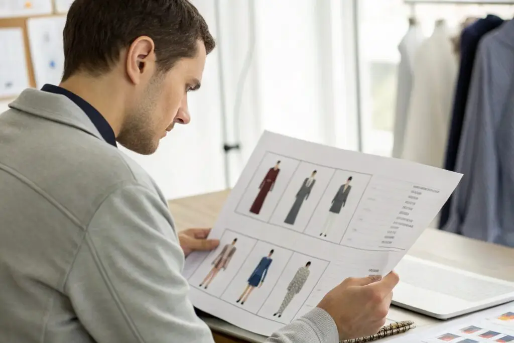 Fashion brand's import manager reviewing designs