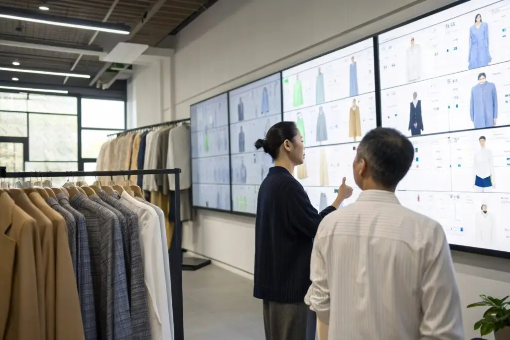 Reviewing designs on digital screens in the office