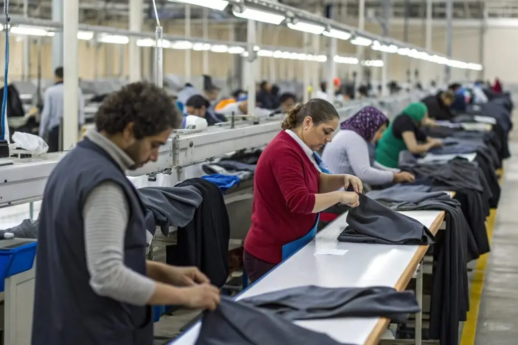 Workers operating in a Turkish garment factory