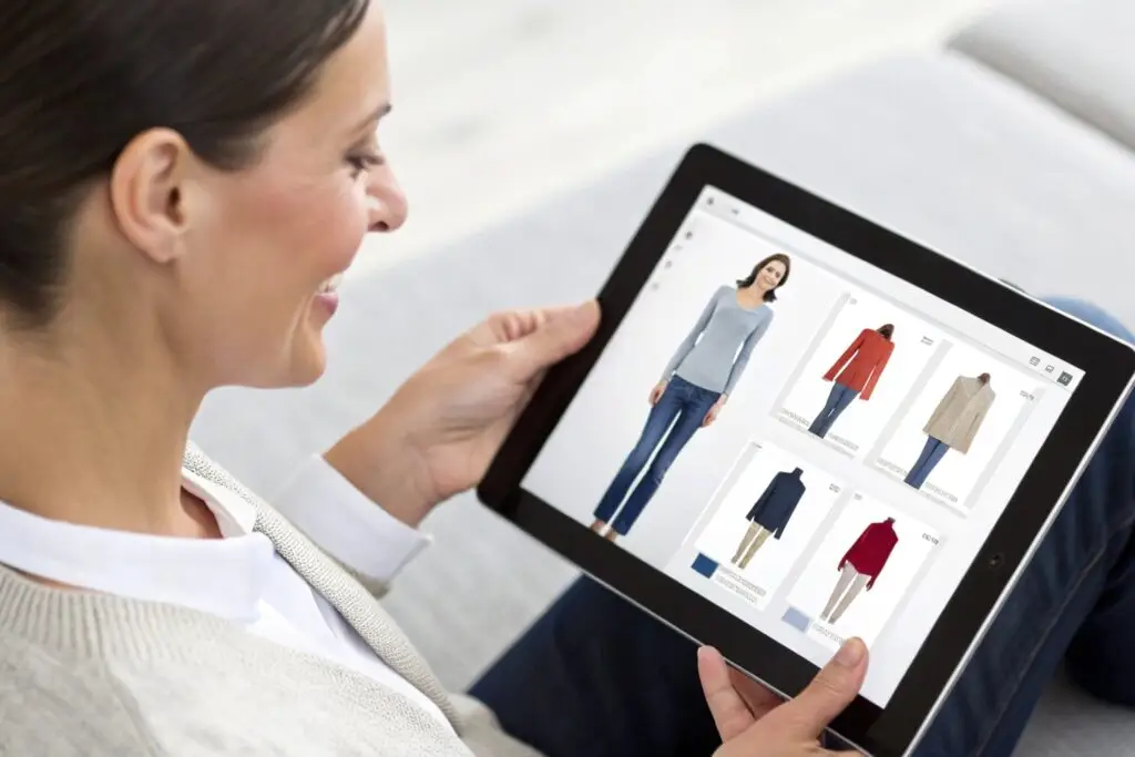 Western customer customizing clothing on a tablet