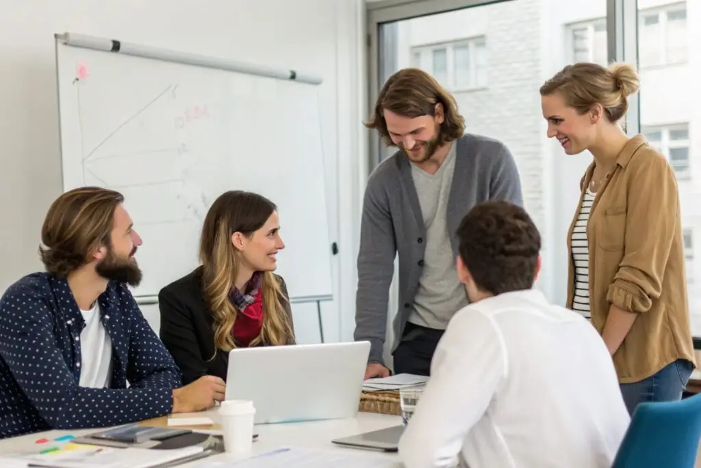 Western fashion brand team collaborating in a meeting