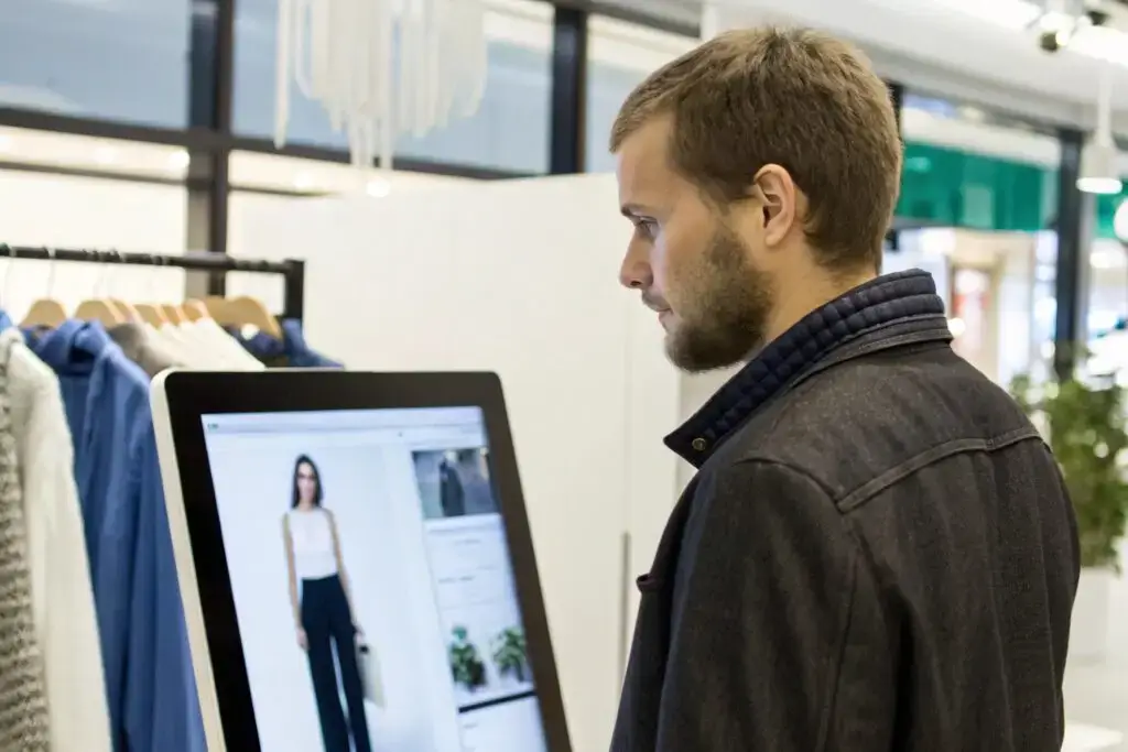 Western shopper browsing a digital clothing catalog