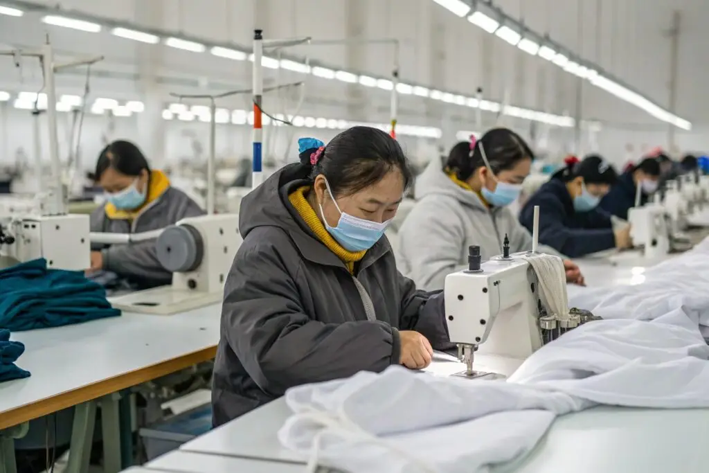 Fumao workers sewing garments at the production line