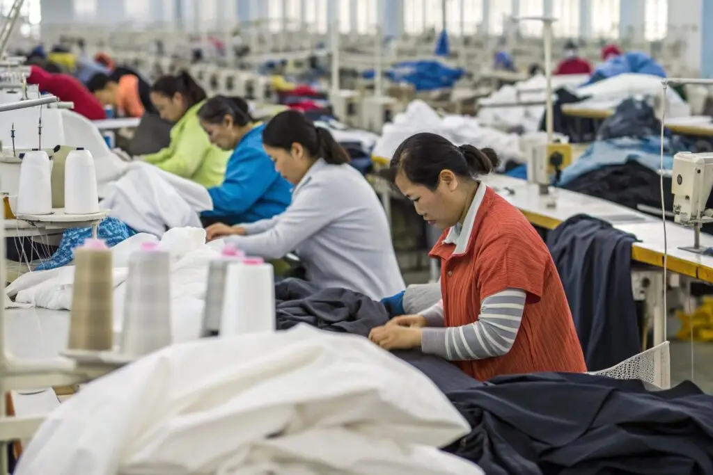 Workers assembling garments in Fumao clothing factory