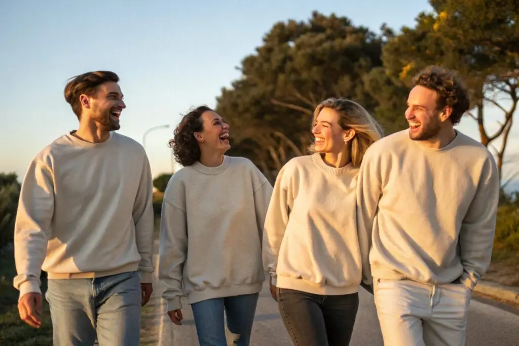 Western friends in matching sweaters