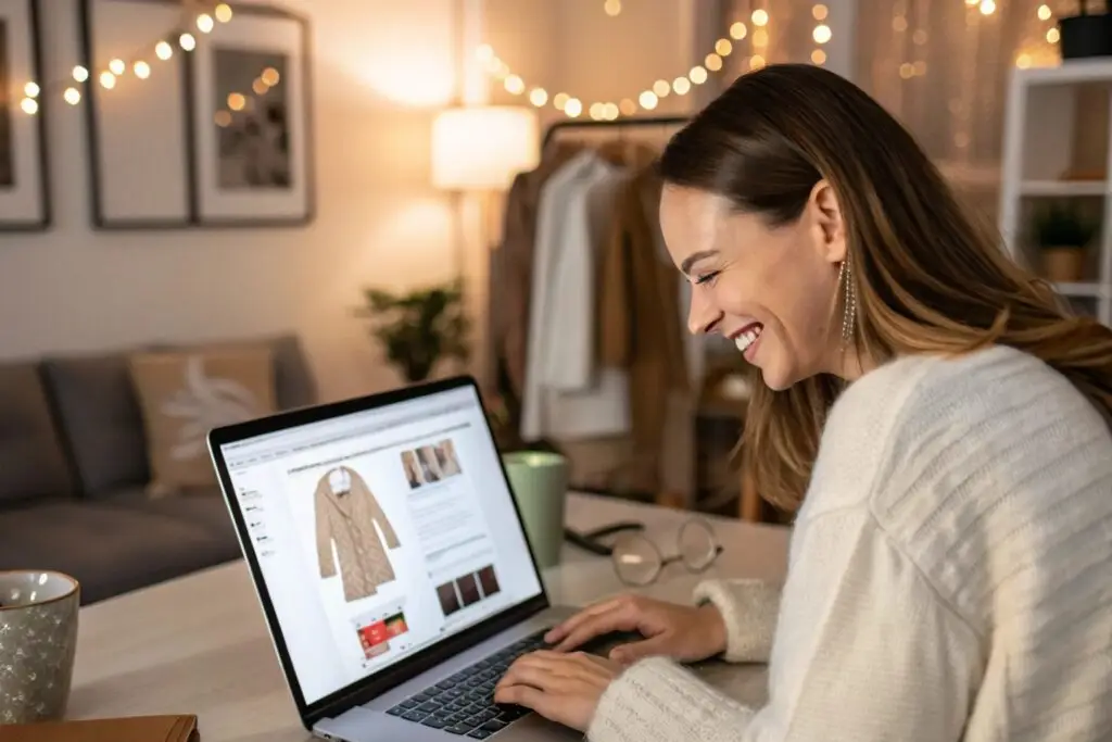 Western fashion buyer browsing online catalog
