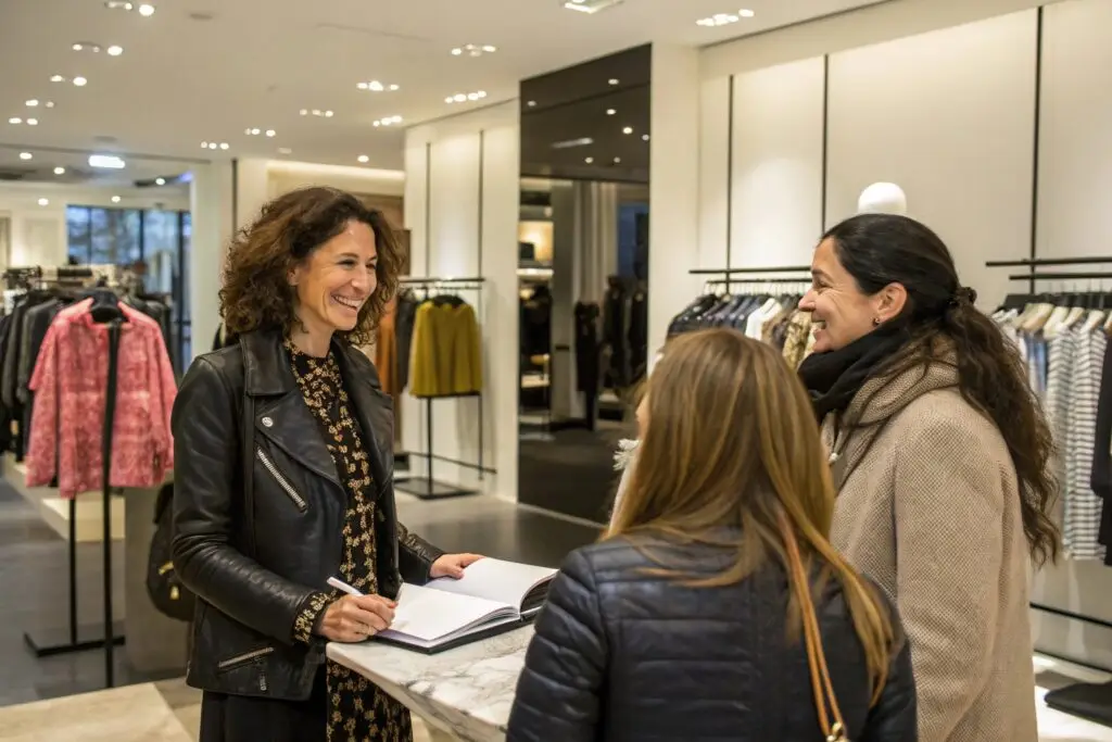 Boutique owner discussing custom orders