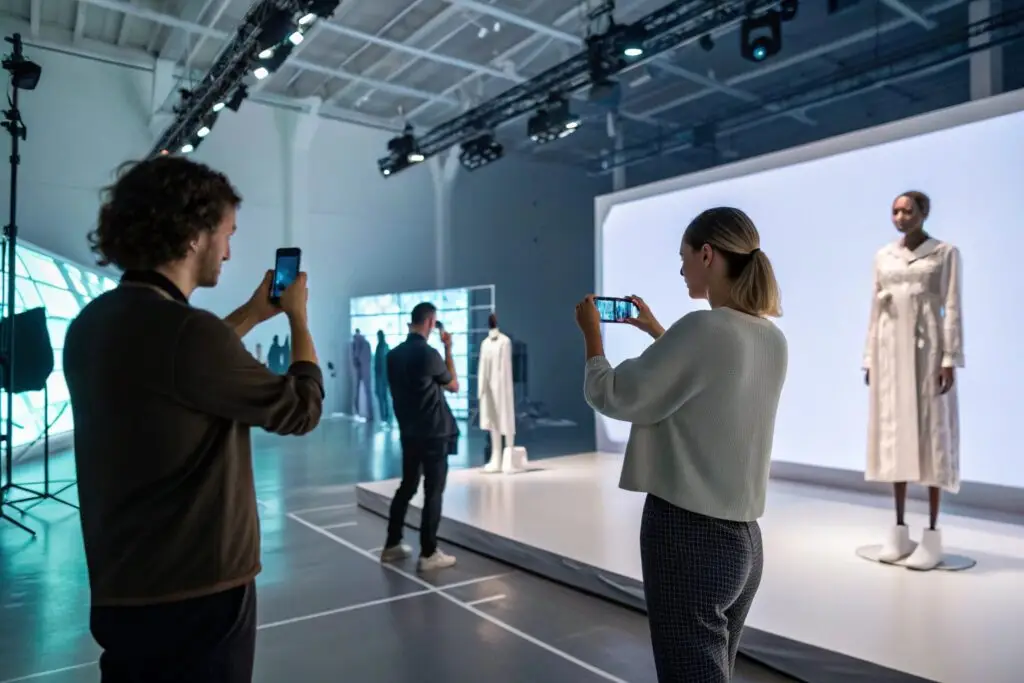 People photographing a fashion collection at a show