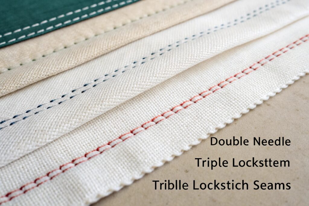 fabric samples showing double and triple lockstitch seams