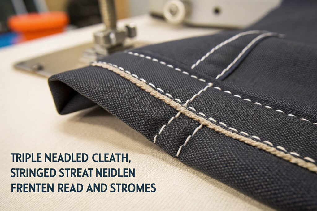 flat-felled seam sample with reinforced triple stitching