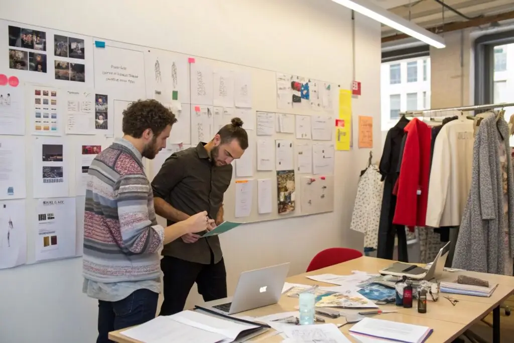 Fashion designers planning seasonal collection sketches