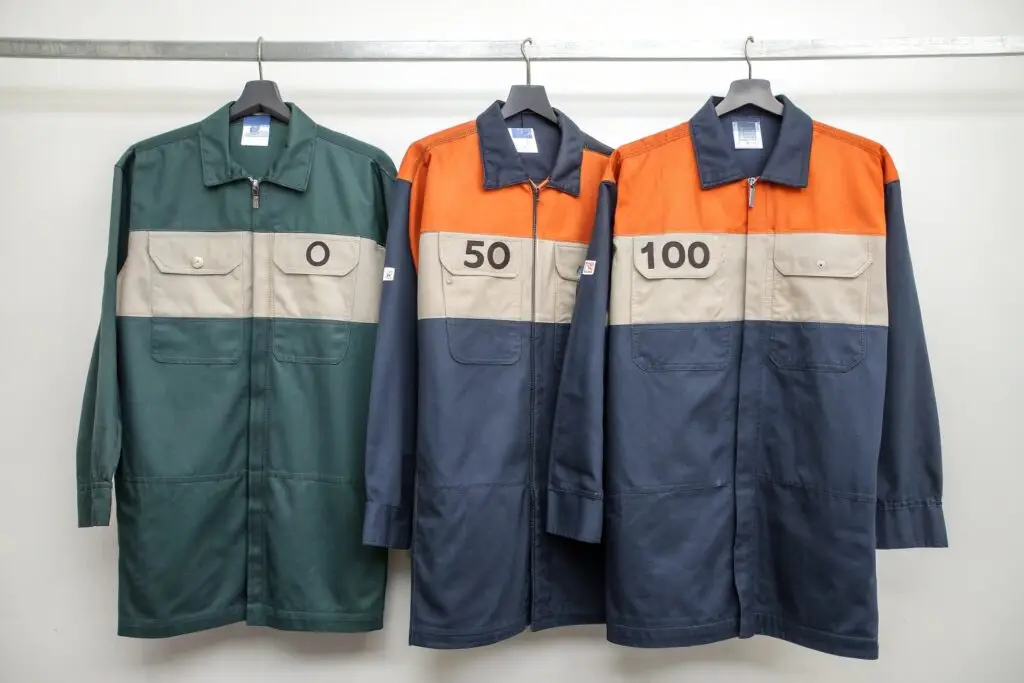 three rental uniforms in different wear conditions