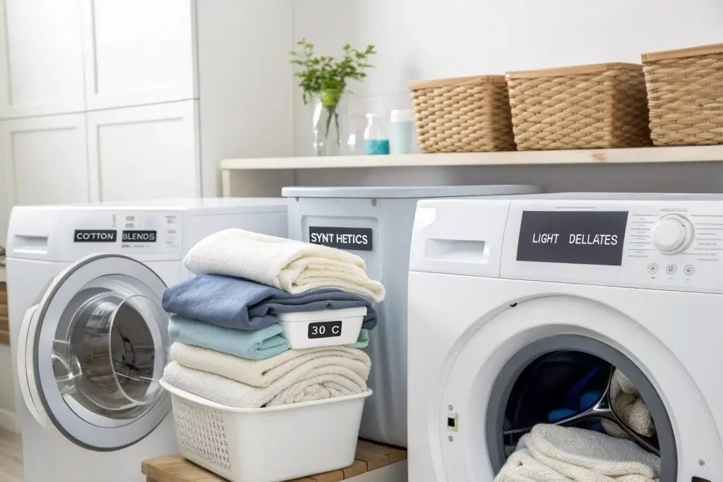 Organized laundry setup for different garment fabric types