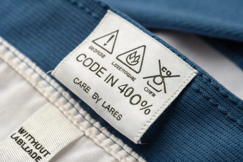 macro shot of care label sewn into garment side seam