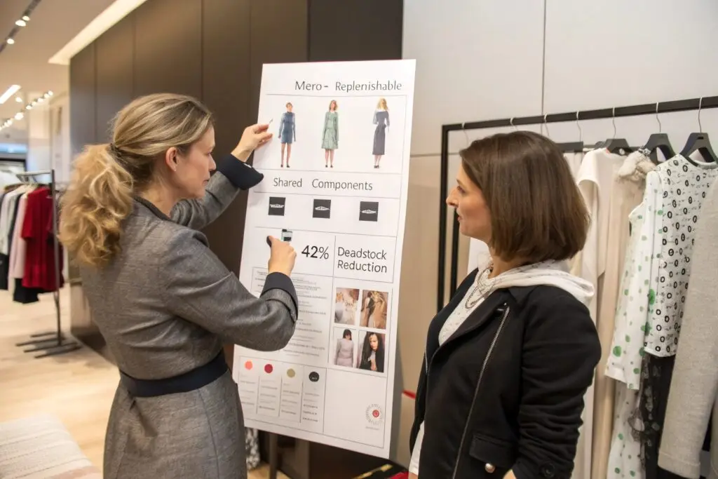 Fashion designers reviewing modular clothing system
