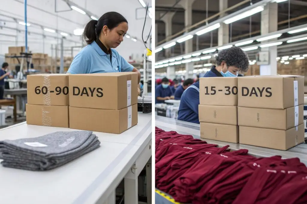 Split image comparing garment production lead times