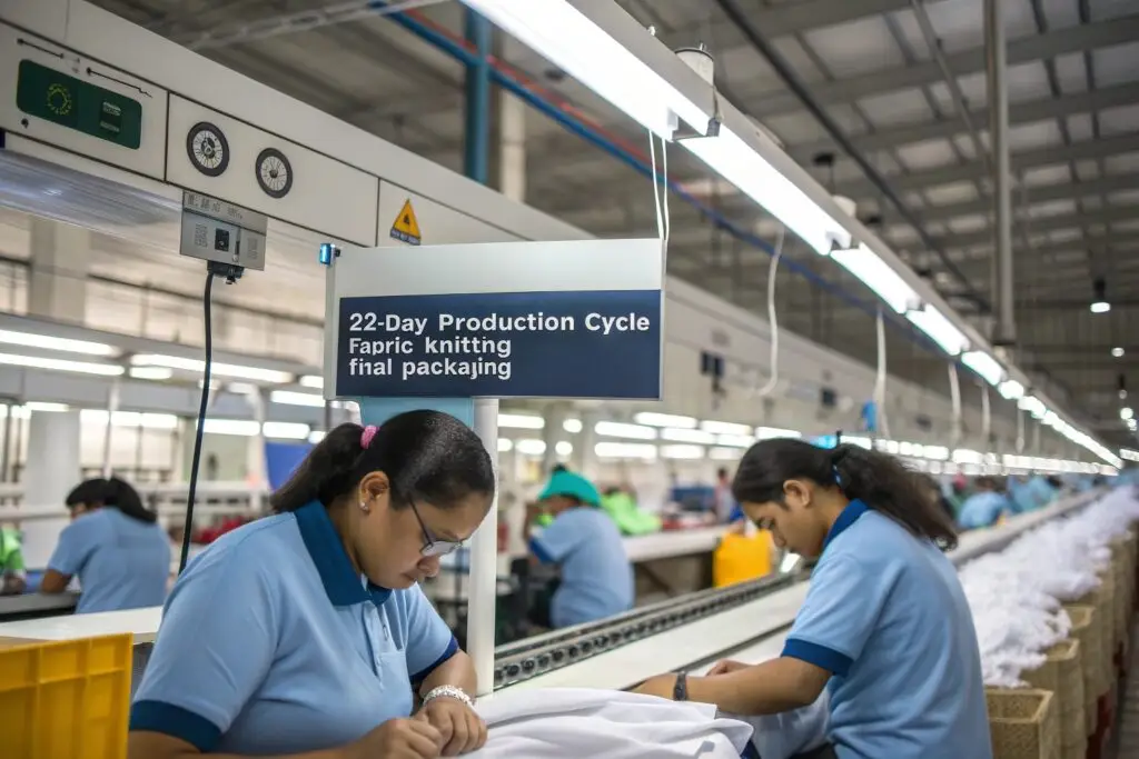 Workers in garment factory under 22-day production cycle