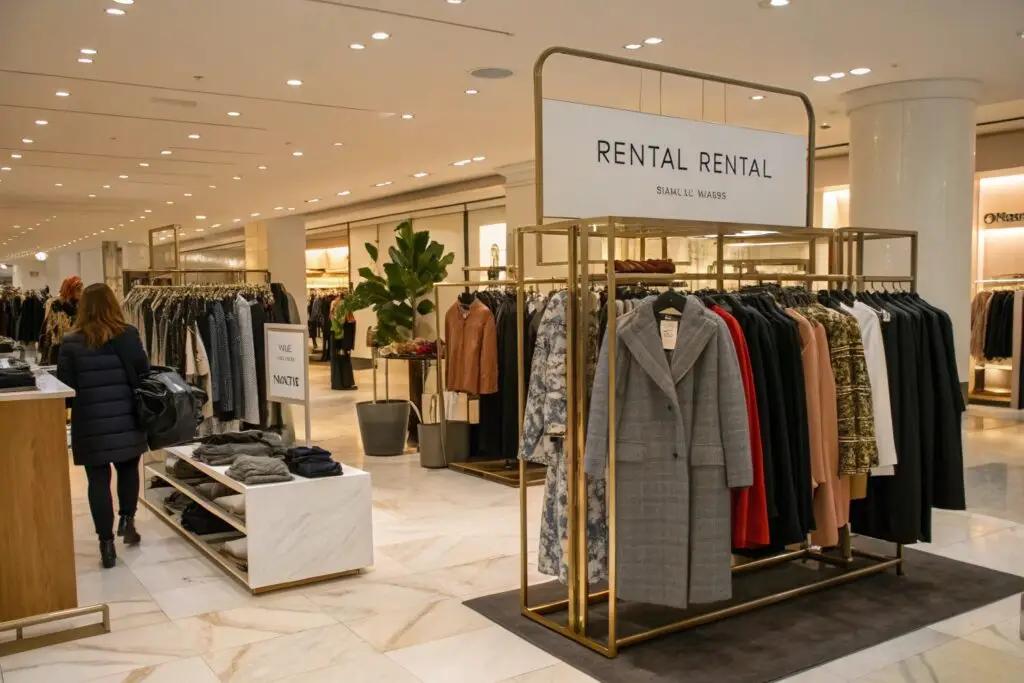 Elegant clothing rack in fashion rental boutique