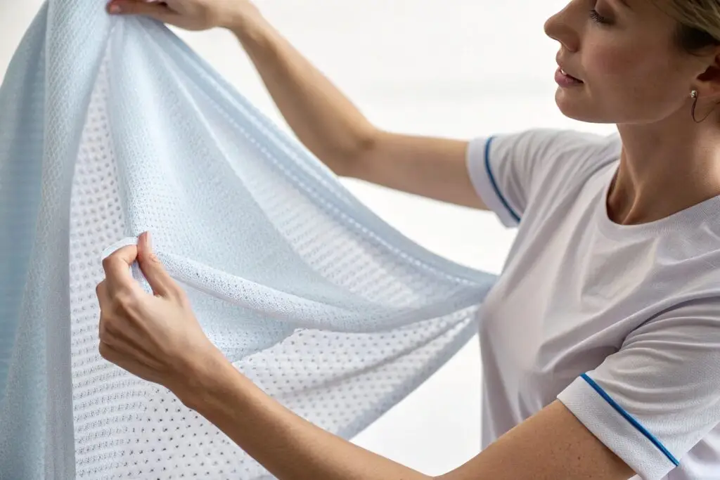 Model stretching light breathable fabric sample