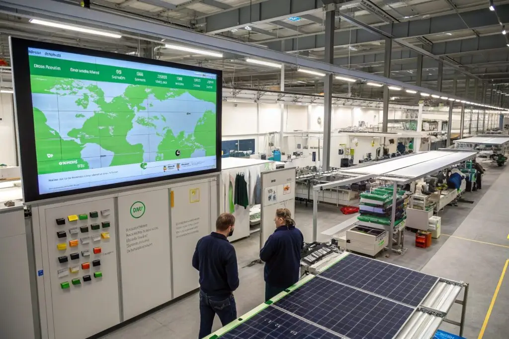 Modern garment production floor with digital monitoring system