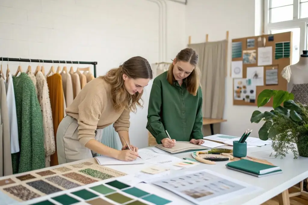 Fashion designers working on eco-friendly textile samples