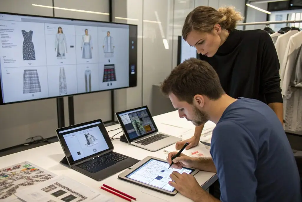 fashion designers using tablets for digital sketching