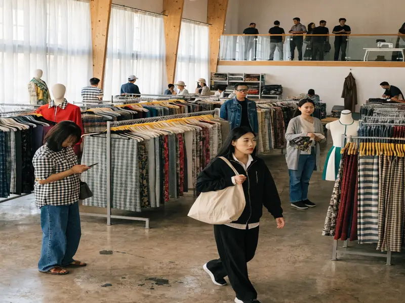 Garment factory showroom with fabric samples